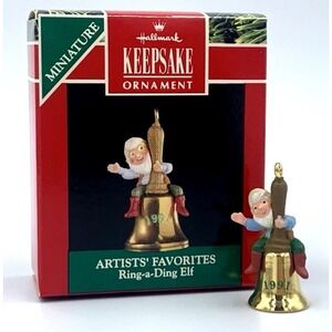 Hallmark Keepsake Miniature Ring-A-Ding Elf on Bell Christmas Ornament 1991